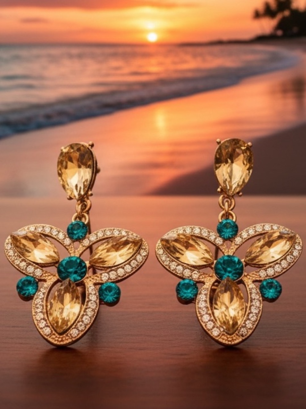 Elegant Gold and Teal Drop Earrings